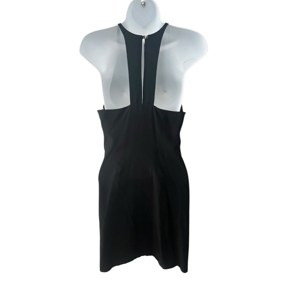 BRITT RYAN Black Silk T-Back Halter Mini Event Cocktail Dress M Minimalist Sexy